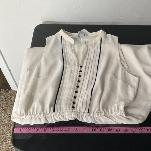 H&M Dress Women 10 Ivory Black Buttons Trim Pintuck Lined Ivy Preppy Timeless - Picture 9 of 13